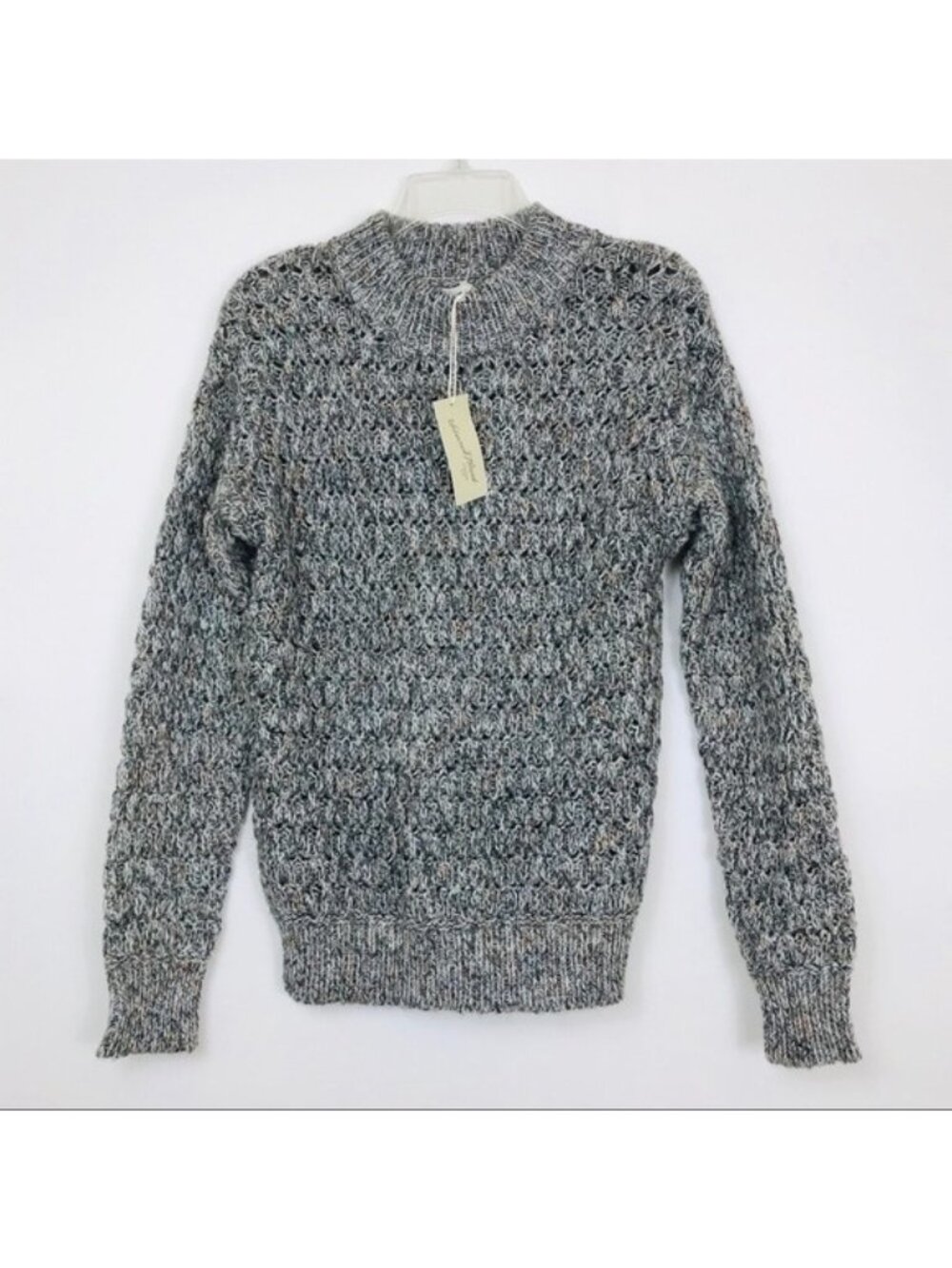 Universal Thread Marled Grey White Cable Knit Crew Neck Sweater-Womens Sz XS-NEW